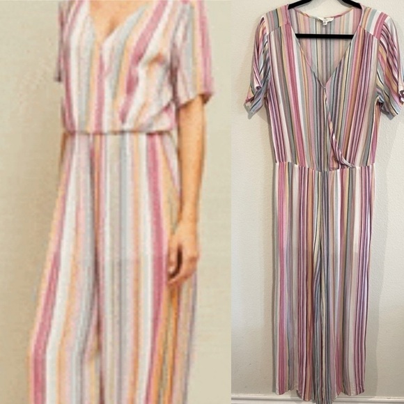 Entro Women Jumpsuit XL Pink Colorful Striped Longline Contemporary Causal - Picture 1 of 17